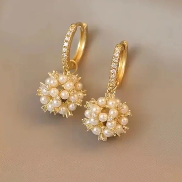 Anthropologie Gold Pearl Drop Earrings - Picture 2 of 10